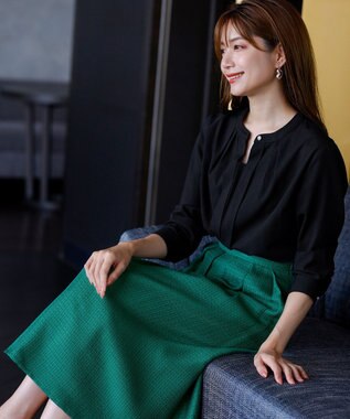 Tiaclasse フレアツイードスカート グリーン