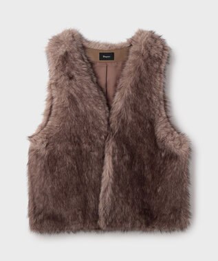 GRACE CONTINENTAL フェイクフォックスファ－ベスト グレー