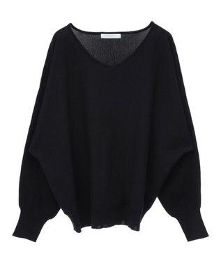 Green Parks 洗える　Ｖネックドルマンニットプルオーバー Black