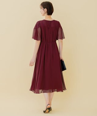 自由区 【WEB限定】シフォンレースコンビネーション ドレス ワイン系