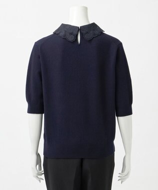 23区 S 【R(アール)】マイクロンメリノウール レース襟 ニット ネイビー系