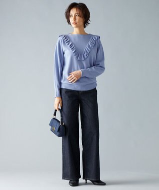 自由区 【洗える】ピュアカシミヤフリルディティール ニット テンダーブルー