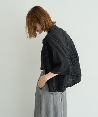 YECCA VECCA レースMIXレイヤードハーフスリーブシャツ Black