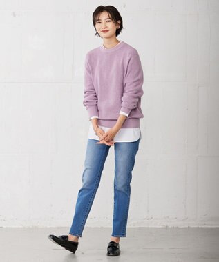 J.PRESS LADIES L 【洗える】LUREX SWEATER ニット ふじ色系