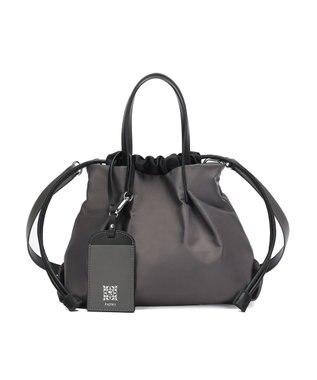 style code 【PADMA/パドマ】ナイロン×レザー　巾着　ショルダーバッグ 2WAY グレー