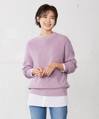 J.PRESS LADIES L 【洗える】LUREX SWEATER ニット ふじ色系