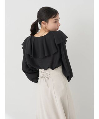 earth music&ecology ラッフルショートブラウス Black