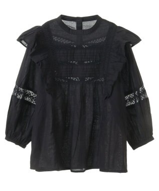 CRAFT STANDARD BOUTIQUE フリル使いマニーレースピンタックブラウス Black