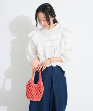 CRAFT STANDARD BOUTIQUE フリル使いマニーレースピンタックブラウス White