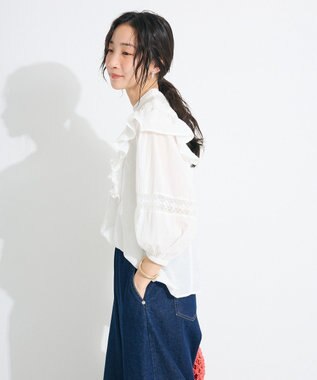 CRAFT STANDARD BOUTIQUE フリル使いマニーレースピンタックブラウス White