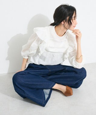 CRAFT STANDARD BOUTIQUE フリル使いマニーレースピンタックブラウス White