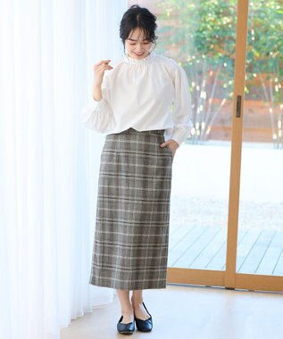 ANY 【ウエストゴム/ストレッチ】チェックタイトスカート ブラウン系