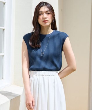 ANY L 【洗濯機可/接触冷感/UVカット】汗ジミ防止テレコノースリーブプルオーバー ダークブルー