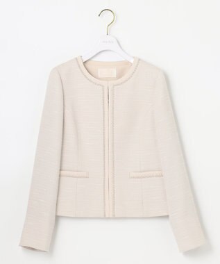 ANY SIS 【セットアップ対応】リップルボーダー ノーカラー ジャケット シャンブレーベージュ