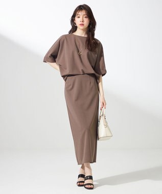 ANY SIS L 【UVケア ・ストレッチ・洗える】2WAYジョーゼットジャージーナロー スカート モカ
