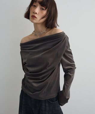 Green Parks シアーベロアオフショル長袖プルオーバー Gray