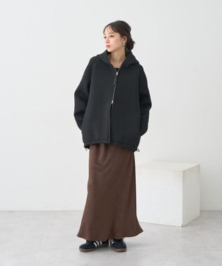 earth music&ecology 【軽量】ダンボールニットフーディーブルゾン Black