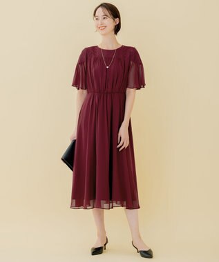 自由区 【WEB限定】シフォンレースコンビネーション ドレス ワイン系