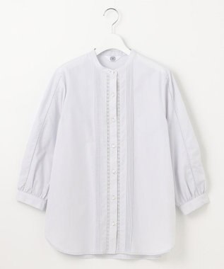 J.PRESS LADIES 【洗える】シャンブレー バンドカラー ピンタック ブラウス ライトグレー系