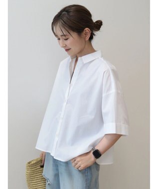 AMERICAN HOLIC イージーケア５分袖バックタックシャツ Off White