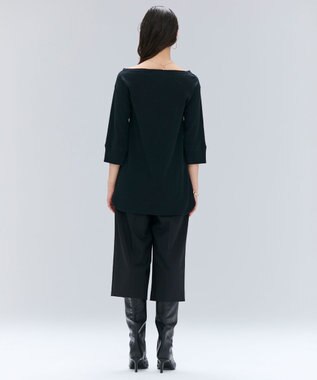 BEIGE， 【洗える】GLOBE / コットンリブ7分袖カットソー Black