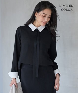 ICB L 【WEB限定カラーあり】マラボーテＷジョーゼット ボウタイ付きシャツカラートップス