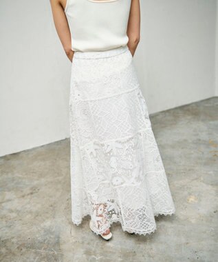 GRACE CONTINENTAL ケミカルレースパッチワークスカート ホワイト