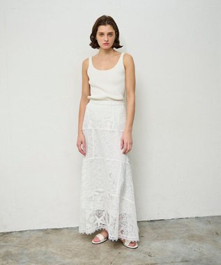 GRACE CONTINENTAL ケミカルレースパッチワークスカート ホワイト