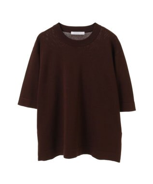 Green Parks 袖裏配色５分袖ニットプルオーバー Brown