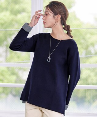 Tiaclasse L 【洗える】ダブルフェイスニットトップス ネイビー