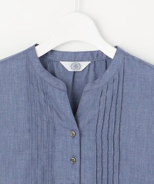 J.PRESS LADIES 【洗える】ラミーポプリン 前開き ブラウス ブルーシャンブレー系