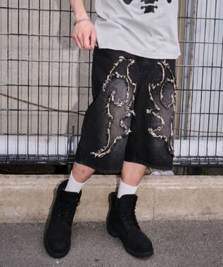 WEGO スーパーバギーフリンジデニムショーツ 柄2