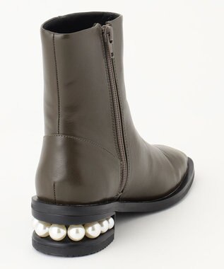 組曲 【23.5cm~24cm】パールヒールミドルブーツ カーキ系