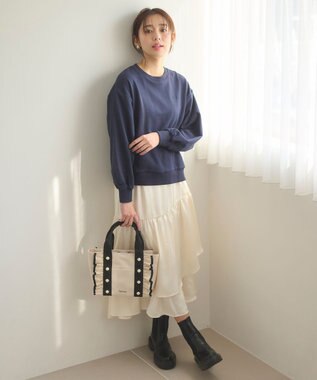 Feroux 【セットアイテム】裏毛プルオーバー×ランダムプリーツ スカート ネイビー系