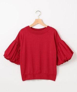 組曲 ストレッチクリアパフ袖 ニット レッド系