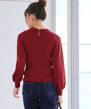Tiaclasse 襟ビジュー付きニットプルオーバー レッド