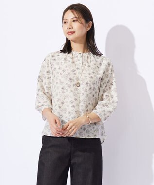 J.PRESS LADIES S 【洗える】ラインフラワープリント ブラウス アイボリー系