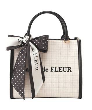 Maison de FLEUR スカーフ付きツイードスクエア２Ｗａｙトート Black