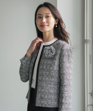 J.PRESS LADIES ツイード コサージュ ブラックミックス系