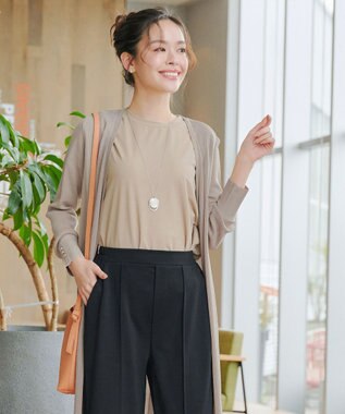 Tiaclasse 【洗える】ボタン付きロングリブカーディガン グレージュ