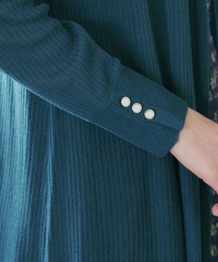 Tiaclasse 【洗える】ボタン付きロングリブカーディガン ターコイズ