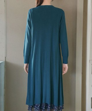 Tiaclasse 【洗える】ボタン付きロングリブカーディガン ターコイズ