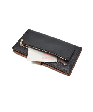 style code 【PADMA/パドマ】ベルトデザイン　シュリンクレザー薄マチ長財布 ブラック×キャメル