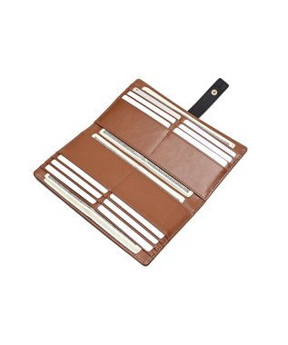 style code 【PADMA/パドマ】ベルトデザイン　シュリンクレザー薄マチ長財布 ブラック×キャメル