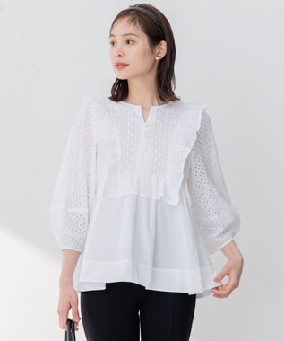 組曲 S 【WEB限定色あり】レースコンビシャーティング ブラウス アイボリー系