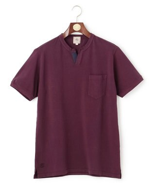J.PRESS MEN コットンカノコ キーネックポケット Tシャツ パープル系