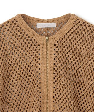 UNFILO L クロシェレースニット ZIPカーディガン キャメル