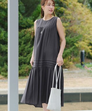 Tiaclasse 麻調ピンタックロングワンピース