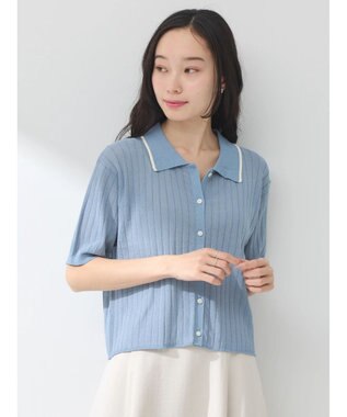 earth music&ecology ラインポロニットカーディガン Sax