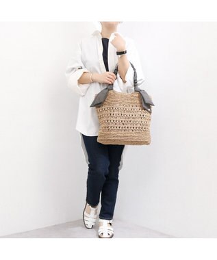 UNBILLION カシュカシュ cachecache / 下がりリボン柄編みトート カゴバッグ GY